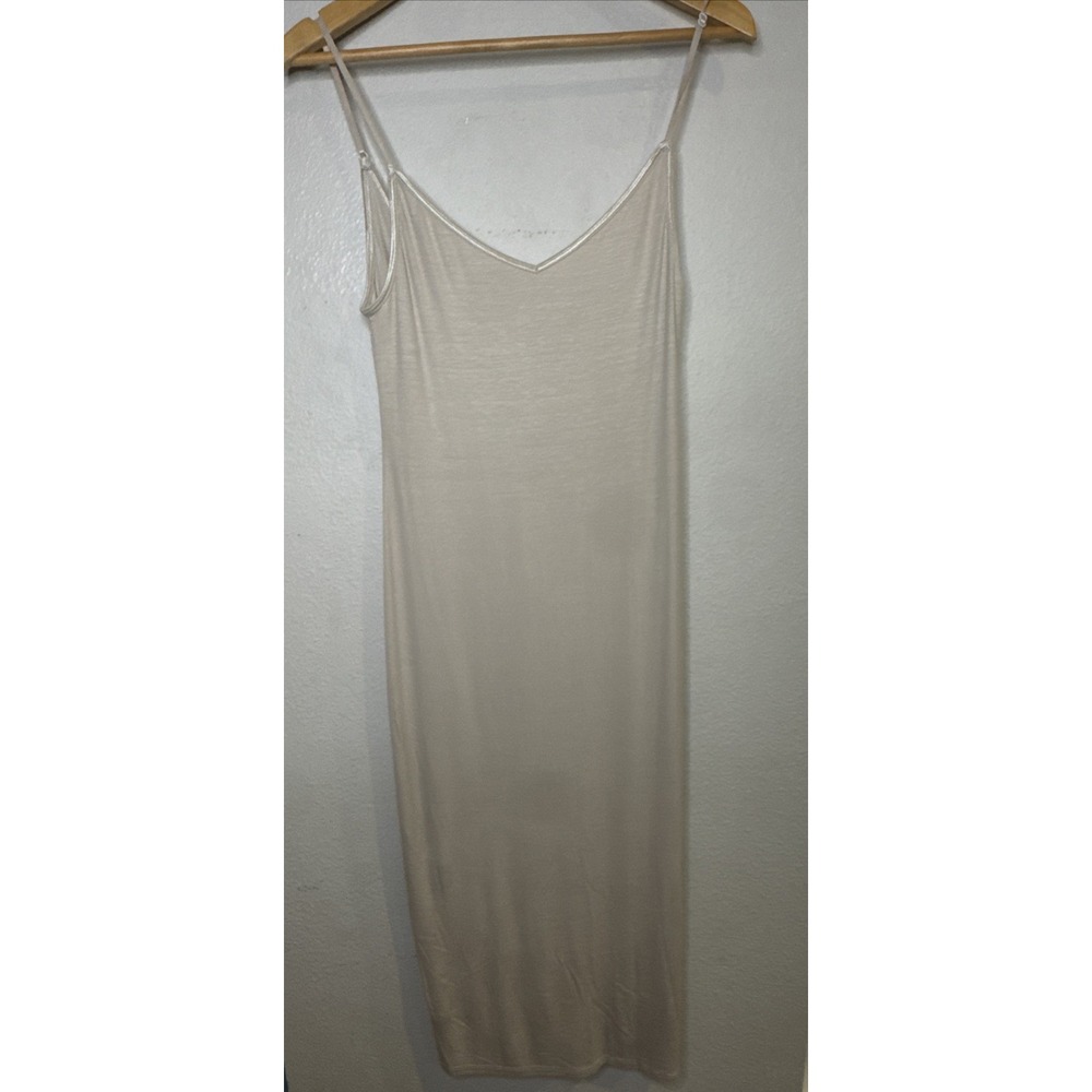 NWT Joah Brown Strappy Side Slit Midi Dress Sz M/L Ribbed Beige Comfort Stretch